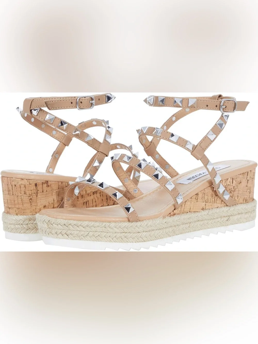 Steve Madden Klinch Beige Studded Sandals Platform Wedge - Women's Size 10